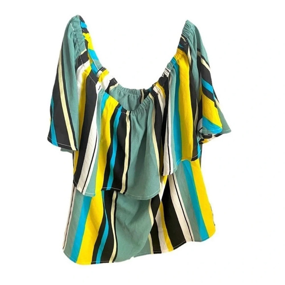 BAR lll Off Shoulders Colorful Sky Dream Wide Stripes Blouse Size S - Picture 3 of 9